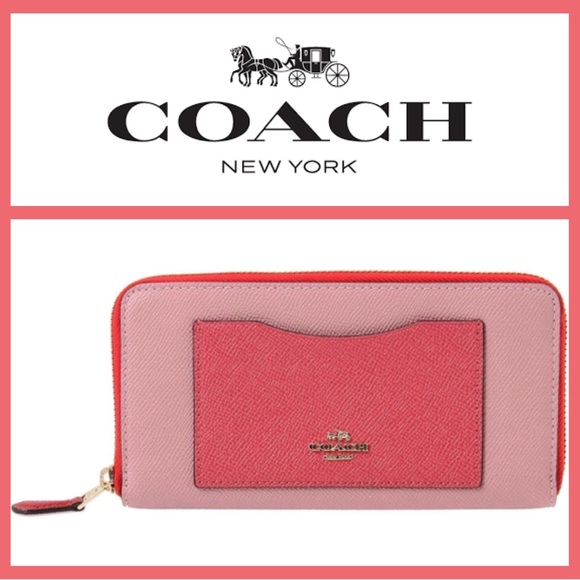 Coach Handbags - Coach Zip Around Wallet Leather Colorblock Pink & Red  Accordion Women's Wallet